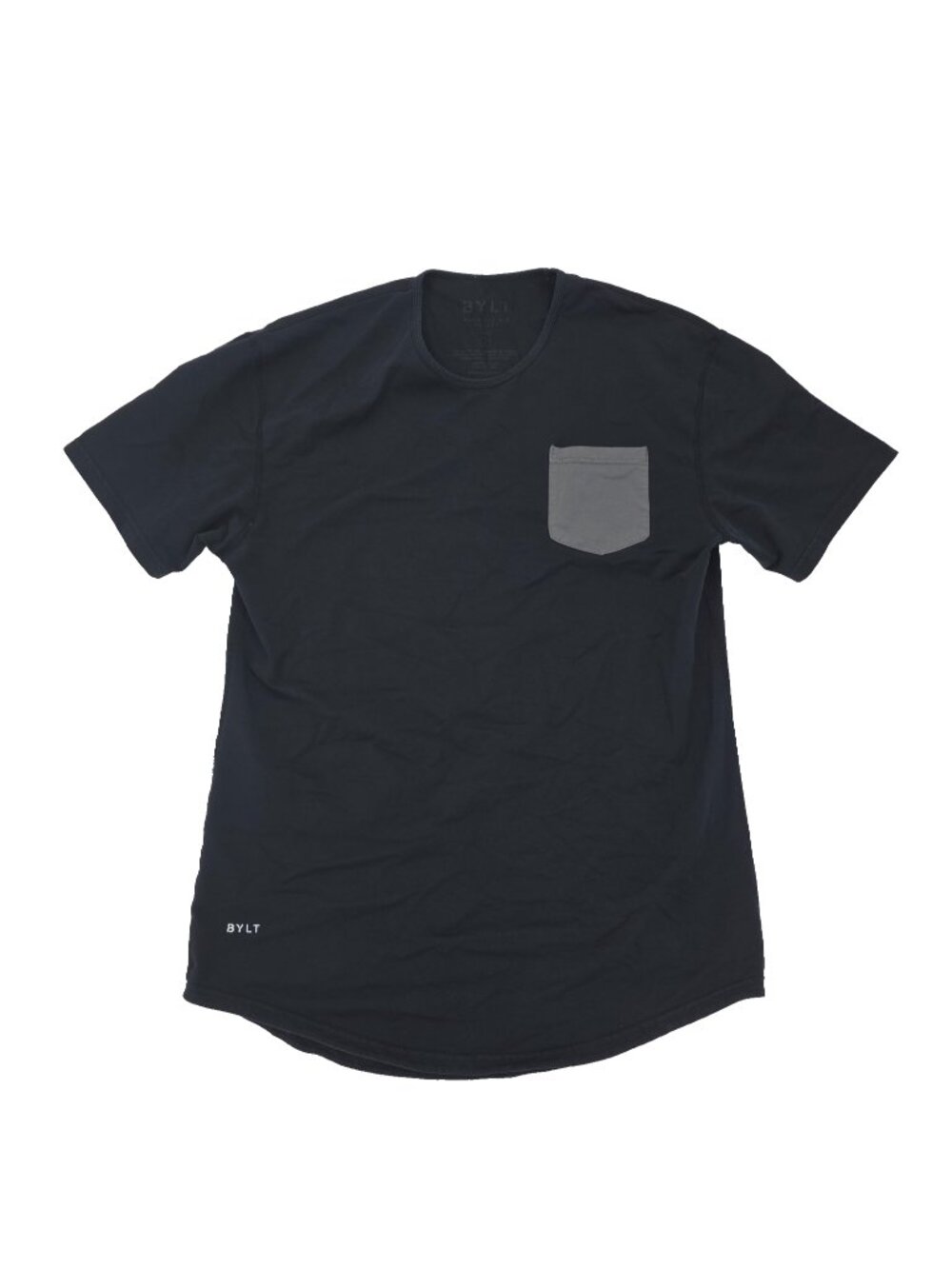 Bylt T-shirt Mens Large Black Gray Drop Cut Pocket Lux Tee Solid Curved Hem